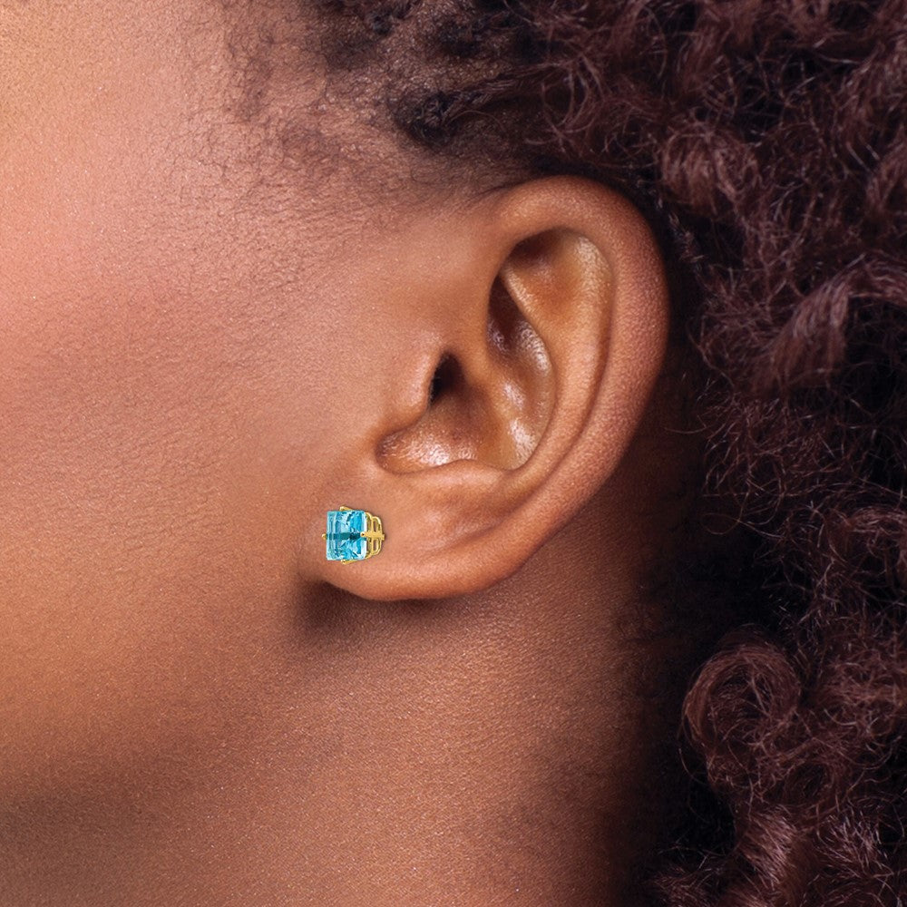 14k 6mm Princess-cut Blue Topaz Post Earrings