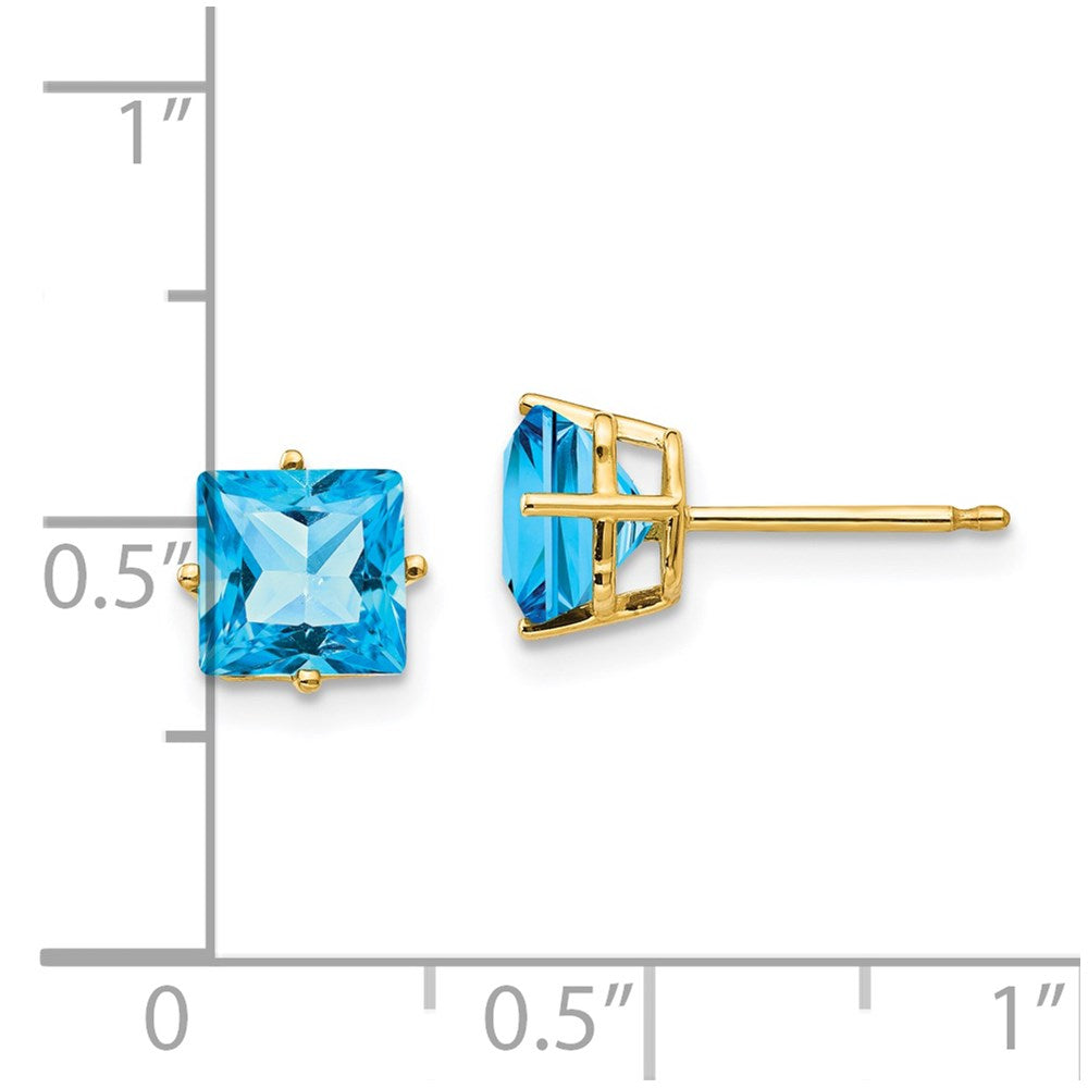 14k 6mm Princess-cut Blue Topaz Post Earrings