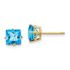 14k 6mm Princess-cut Blue Topaz Post Earrings