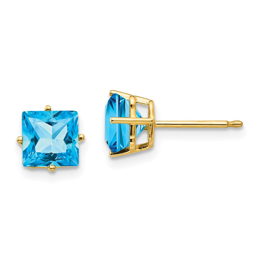 14k 6mm Princess-cut Blue Topaz Post Earrings