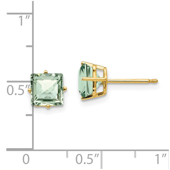 14k 6mm Square Checker-Cut Green Quartz Post Earrings