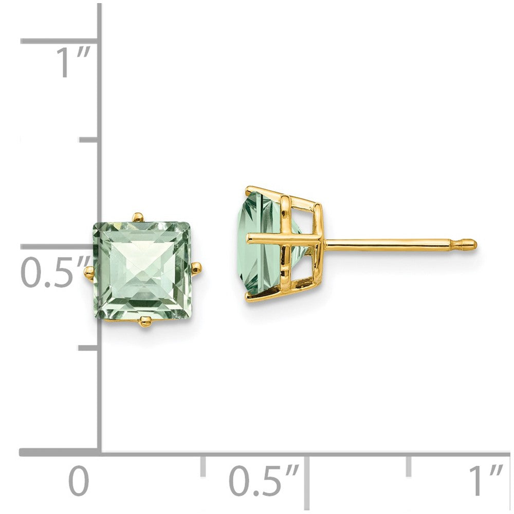 14k 6mm Square Checker-Cut Green Quartz Post Earrings