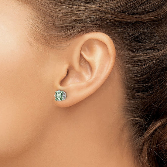 14k White Gold 6mm Square Green Quartz Post Earrings