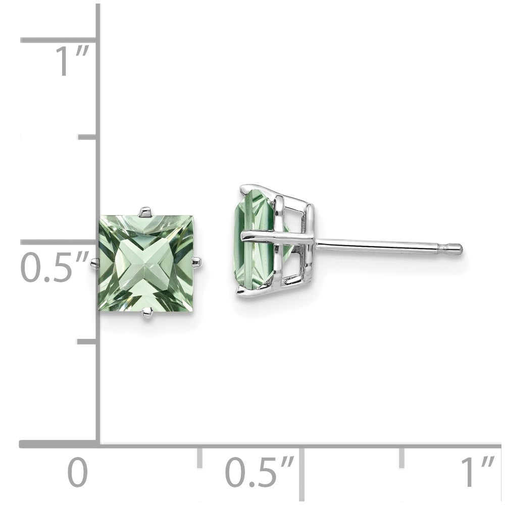 14k White Gold 6mm Square Green Quartz Post Earrings