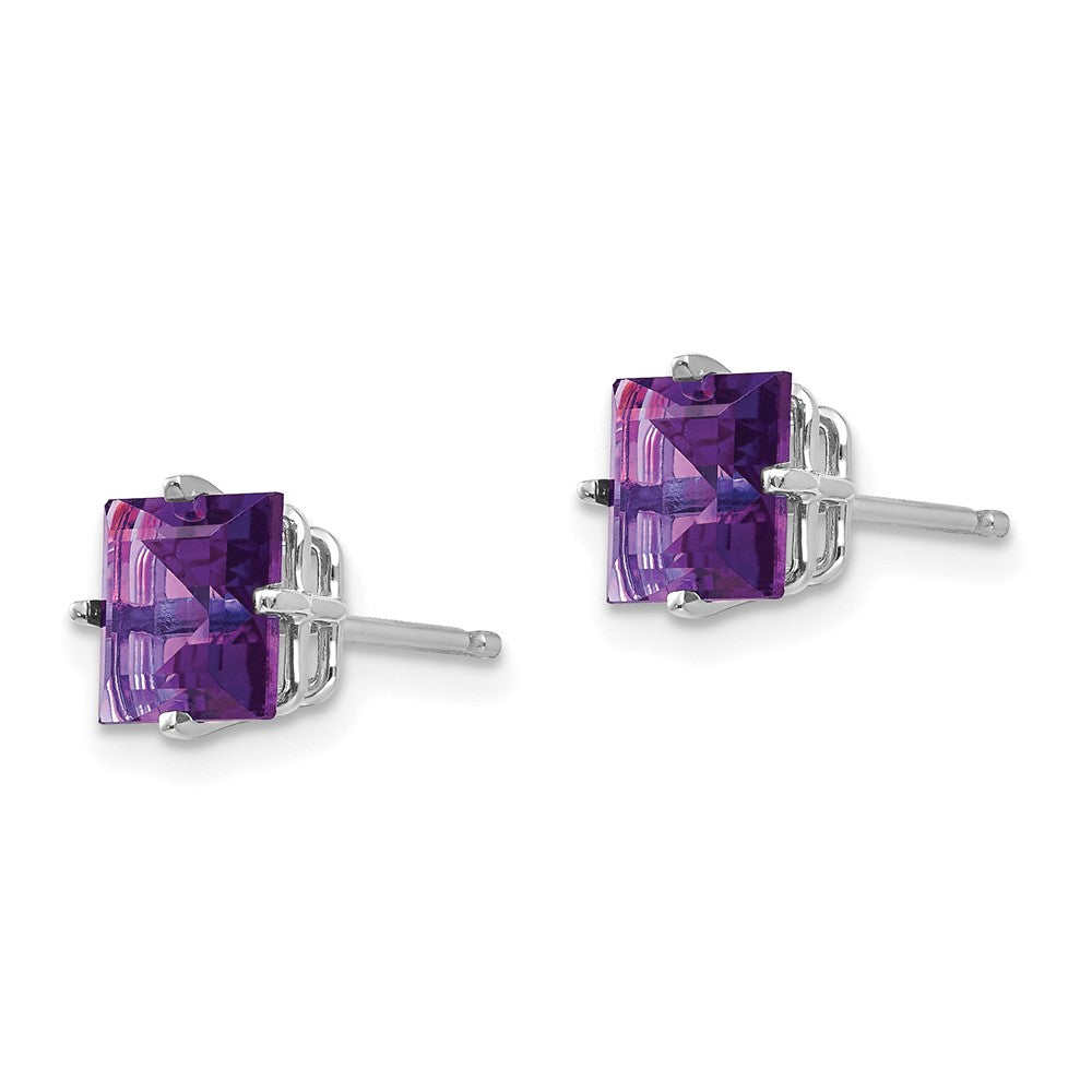 14k White Gold 6mm Princess-cut Amethyst Post Earrings