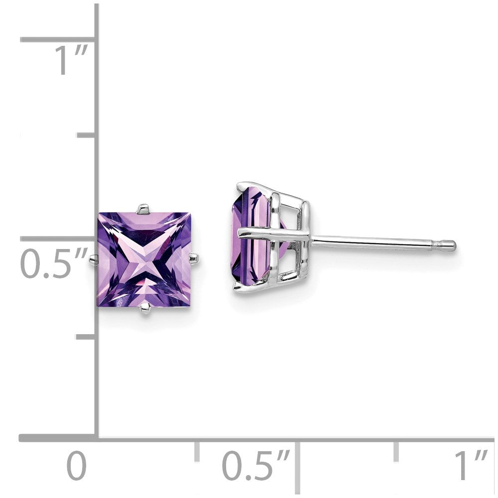 14k White Gold 6mm Princess-cut Amethyst Post Earrings
