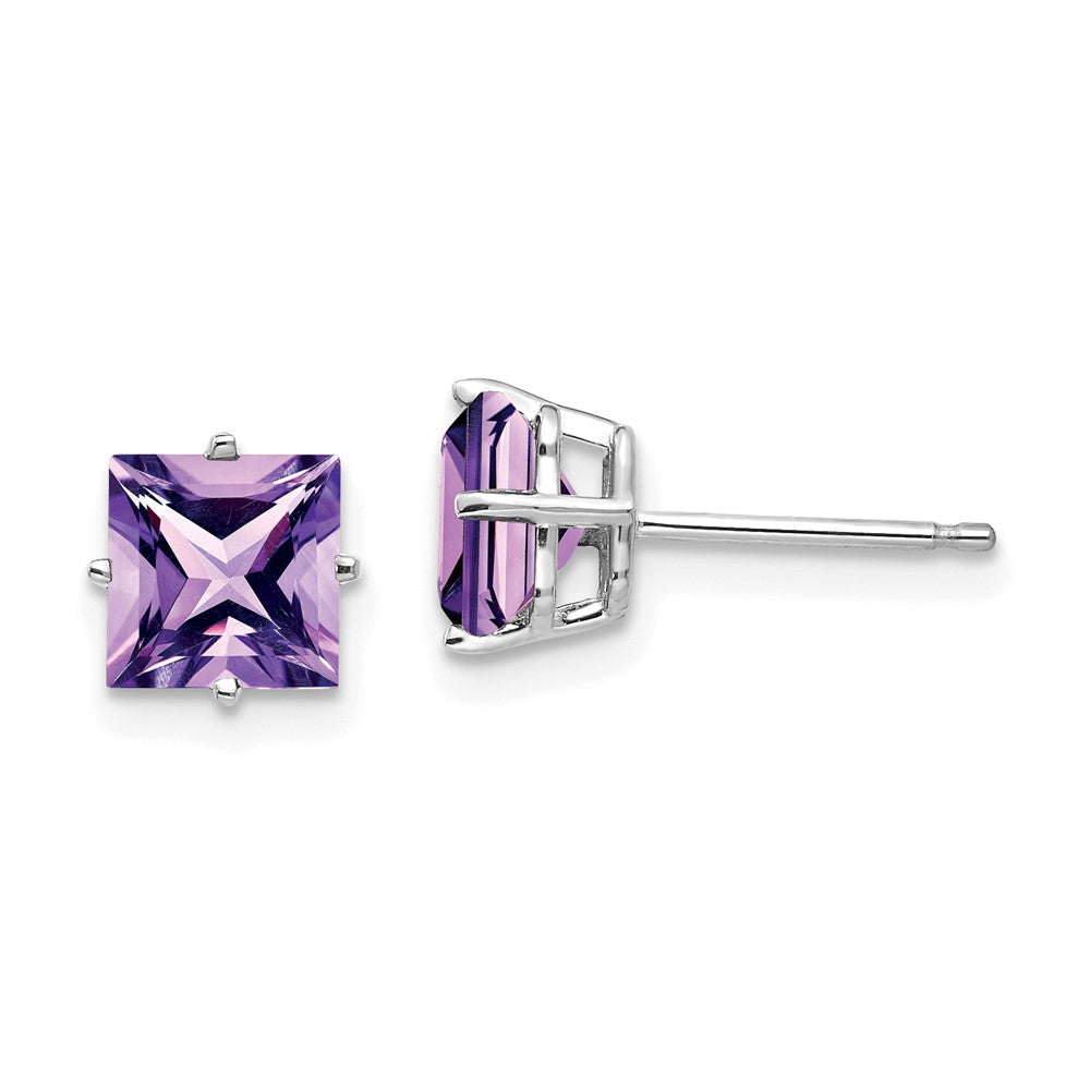 14k White Gold 6mm Princess-cut Amethyst Post Earrings