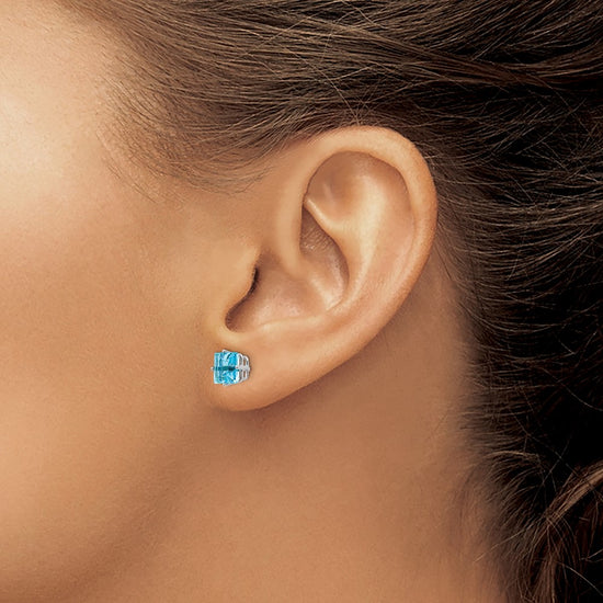 14k White Gold 6mm Princess-cut Blue Topaz Post Earrings