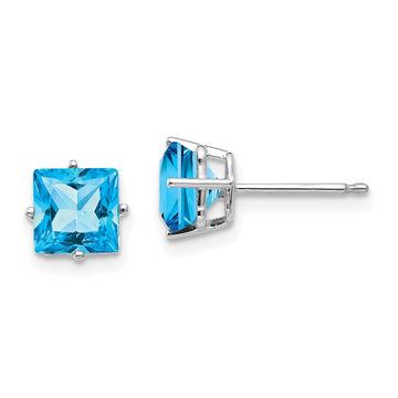 14k White Gold 6mm Princess-cut Blue Topaz Post Earrings