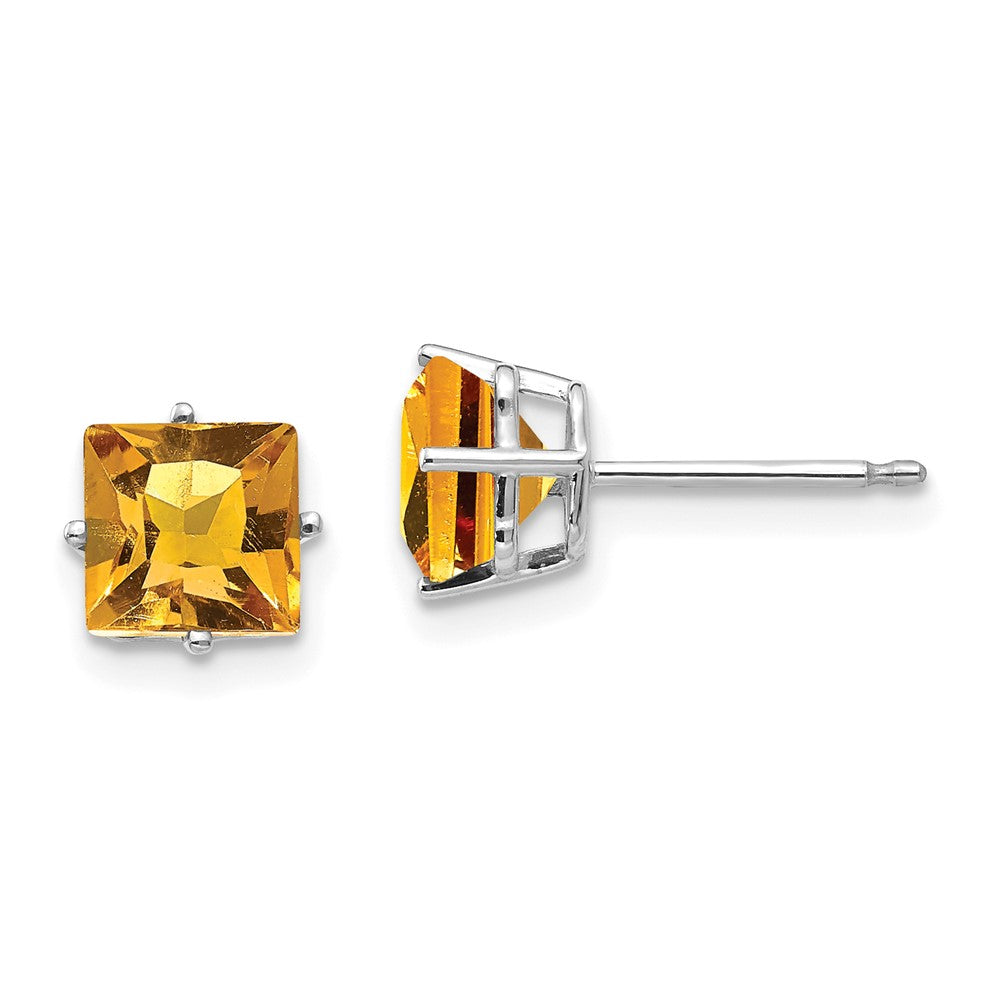 14k White Gold 6mm Princess-cut Citrine Post Earrings