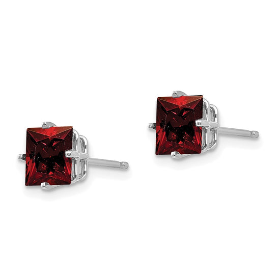 14k White Gold 6mm Princess-cut Garnet Post Earrings