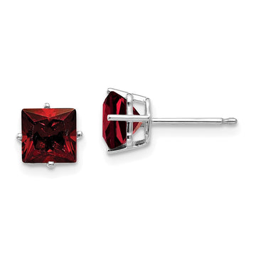 14k White Gold 6mm Princess-cut Garnet Post Earrings