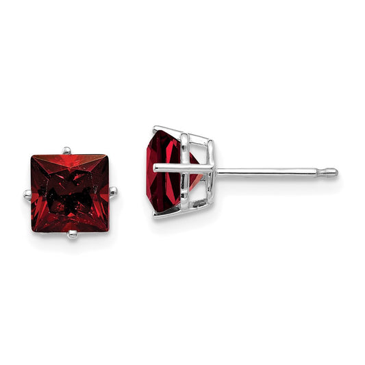 14k White Gold 6mm Princess-cut Garnet Post Earrings