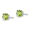 14k White Gold 6mm Square Step-cut Peridot Post Earrings