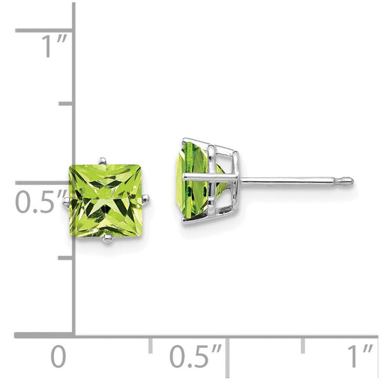 14k White Gold 6mm Square Step-cut Peridot Post Earrings