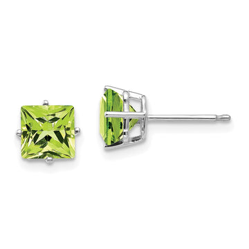 14k White Gold 6mm Square Step-cut Peridot Post Earrings