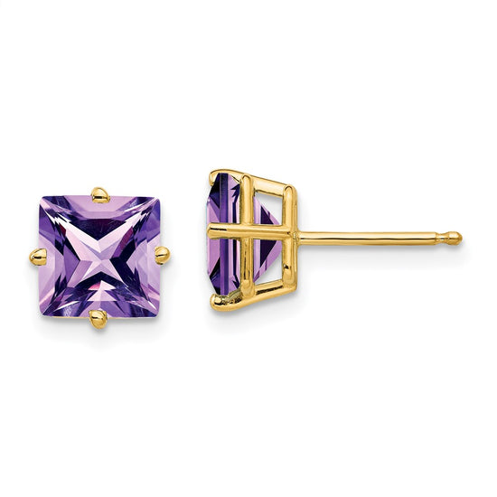 14k 7mm Princess-cut Amethyst Post Earrings