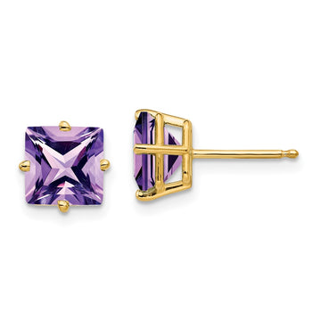 14k 7mm Princess-cut Amethyst Post Earrings