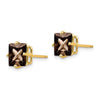 14k 7mm Square Checker-Cut Smoky Quartz Post Earrings