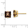 14k 7mm Square Checker-Cut Smoky Quartz Post Earrings