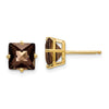 14k 7mm Square Checker-Cut Smoky Quartz Post Earrings