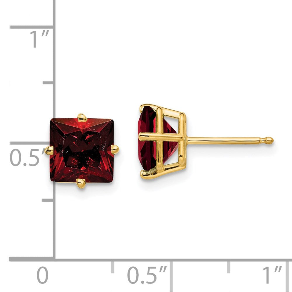 14k 7mm Princess-cut Garnet Post Earrings