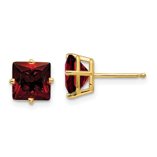 14k 7mm Princess-cut Garnet Post Earrings