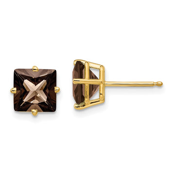14k 7mm Square Smoky Quartz Post Earrings