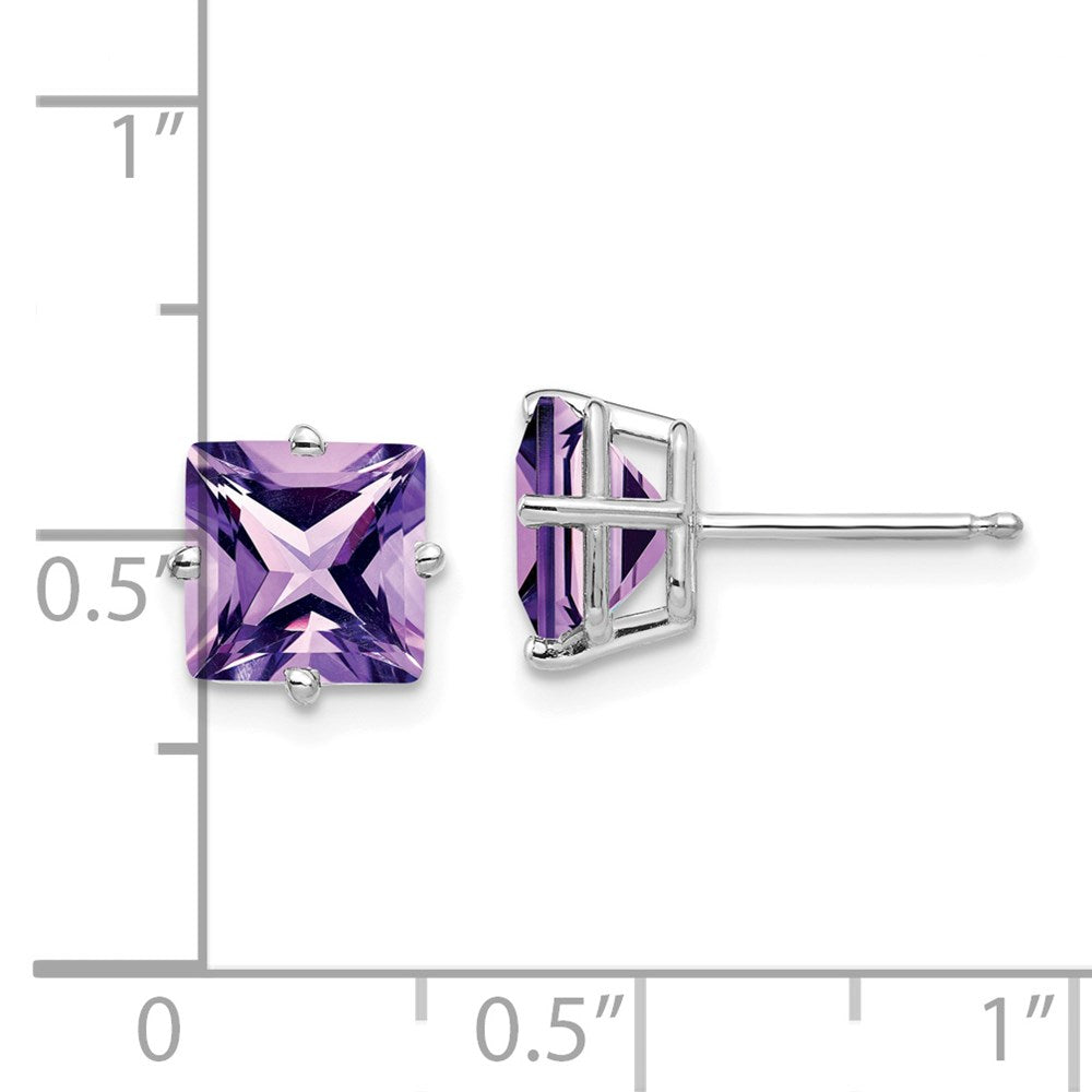 14k White Gold 7mm Princess-cut Amethyst Post Earrings