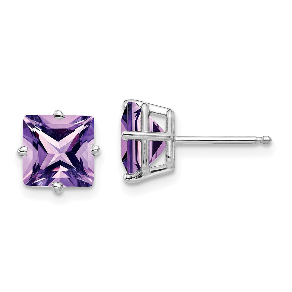 14k White Gold 7mm Princess-cut Amethyst Post Earrings