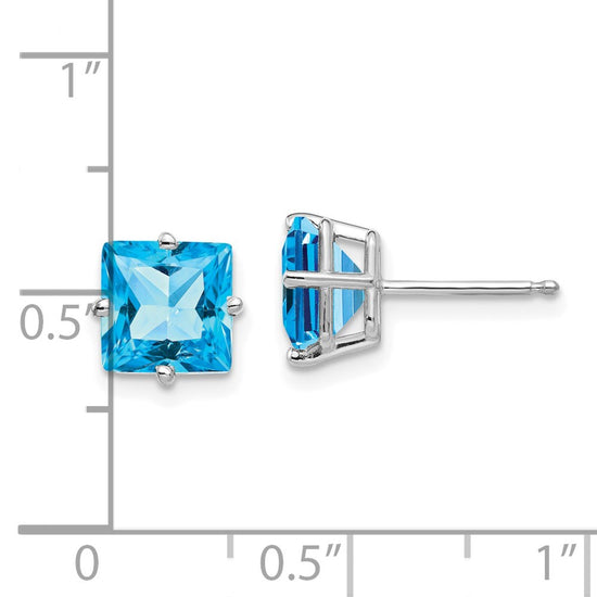 14k White Gold 7mm Princess-cut Blue Topaz Post Earrings
