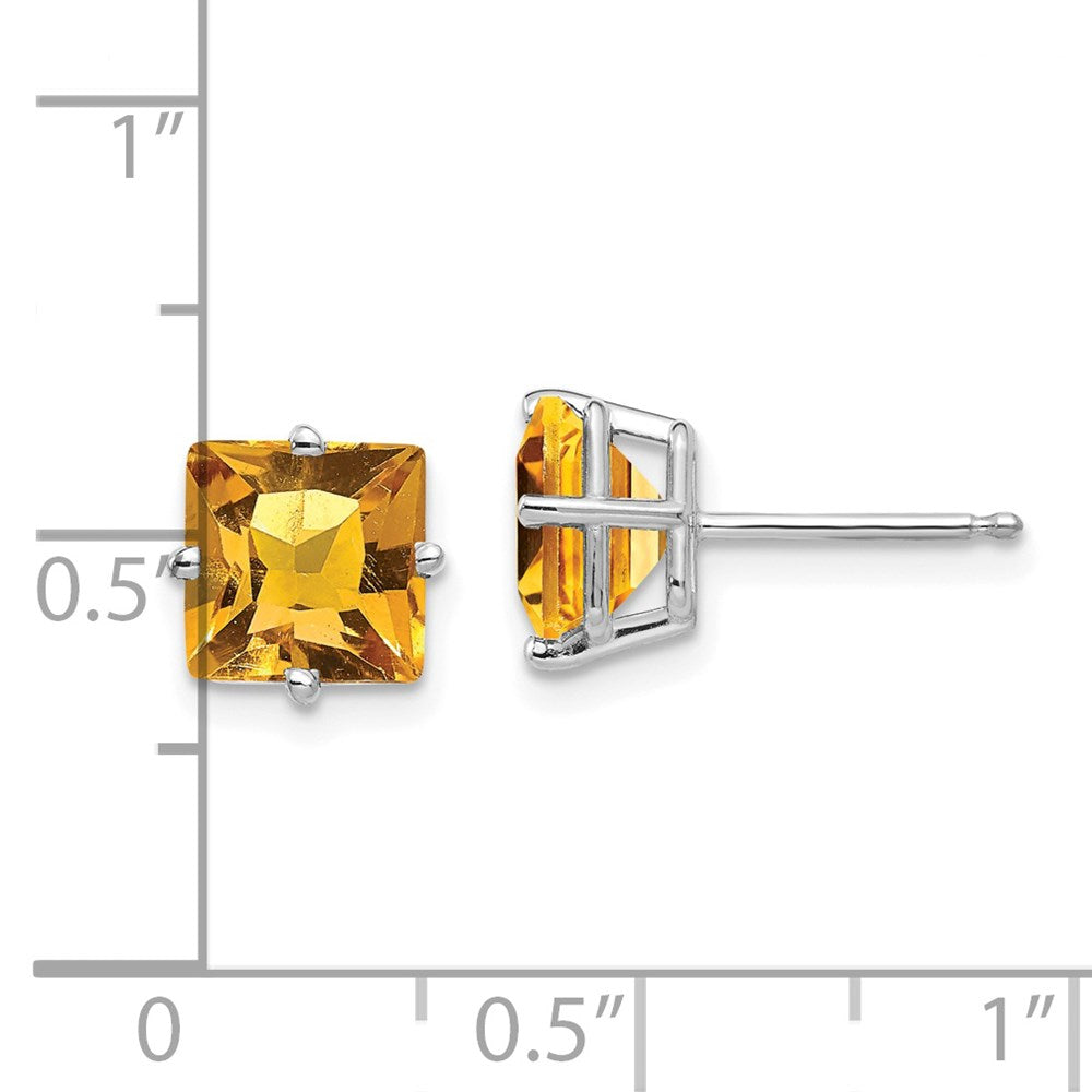 14k White Gold 7mm Princess-cut Citrine Post Earrings