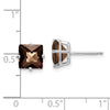 14k White Gold 7mm Square Checker-Cut Smoky Quartz Post Earrings