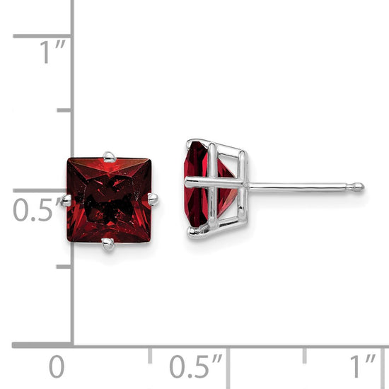 14k White Gold 7mm Princess-cut Garnet Post Earrings