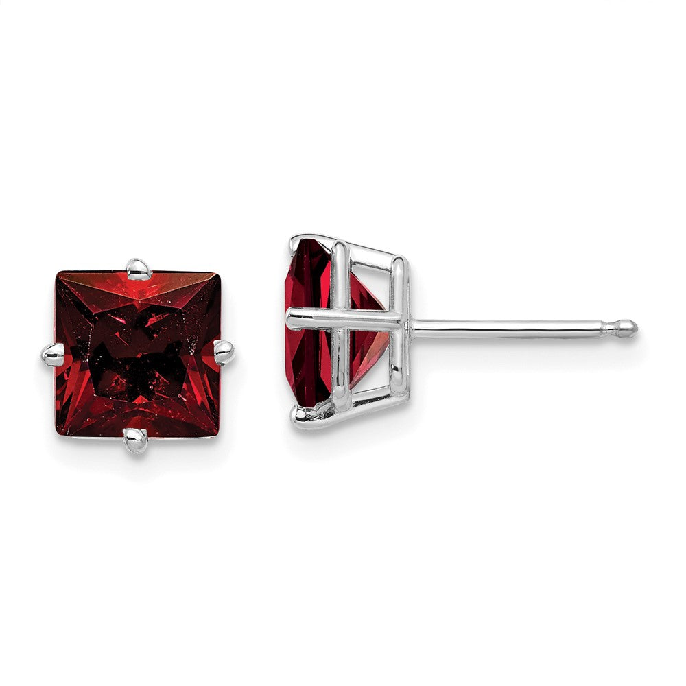 14k White Gold 7mm Princess-cut Garnet Post Earrings