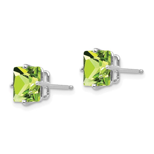 14k White Gold 7mm Princess-cut Peridot Post Earrings