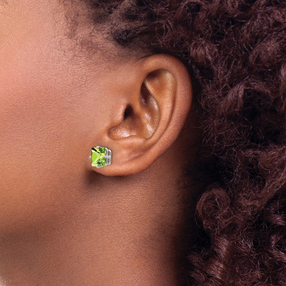 14k White Gold 7mm Princess-cut Peridot Post Earrings