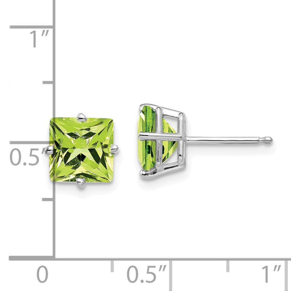 14k White Gold 7mm Princess-cut Peridot Post Earrings
