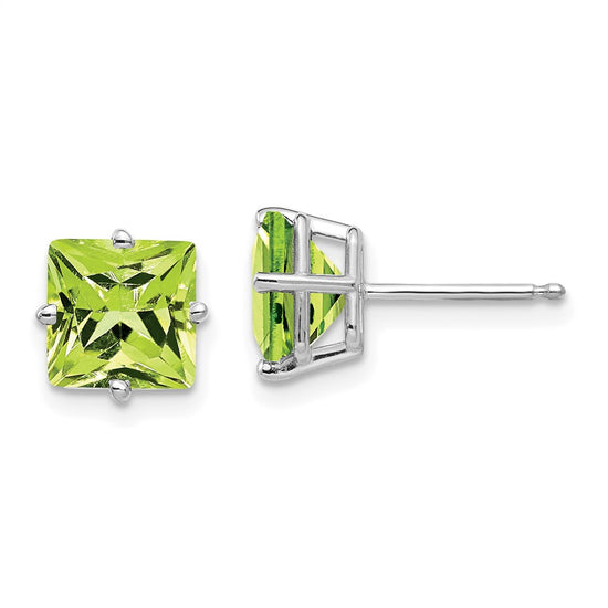 14k White Gold 7mm Princess-cut Peridot Post Earrings