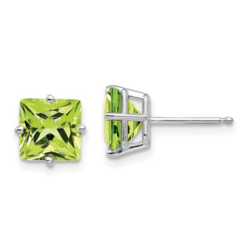 14k White Gold 7mm Princess-cut Peridot Post Earrings