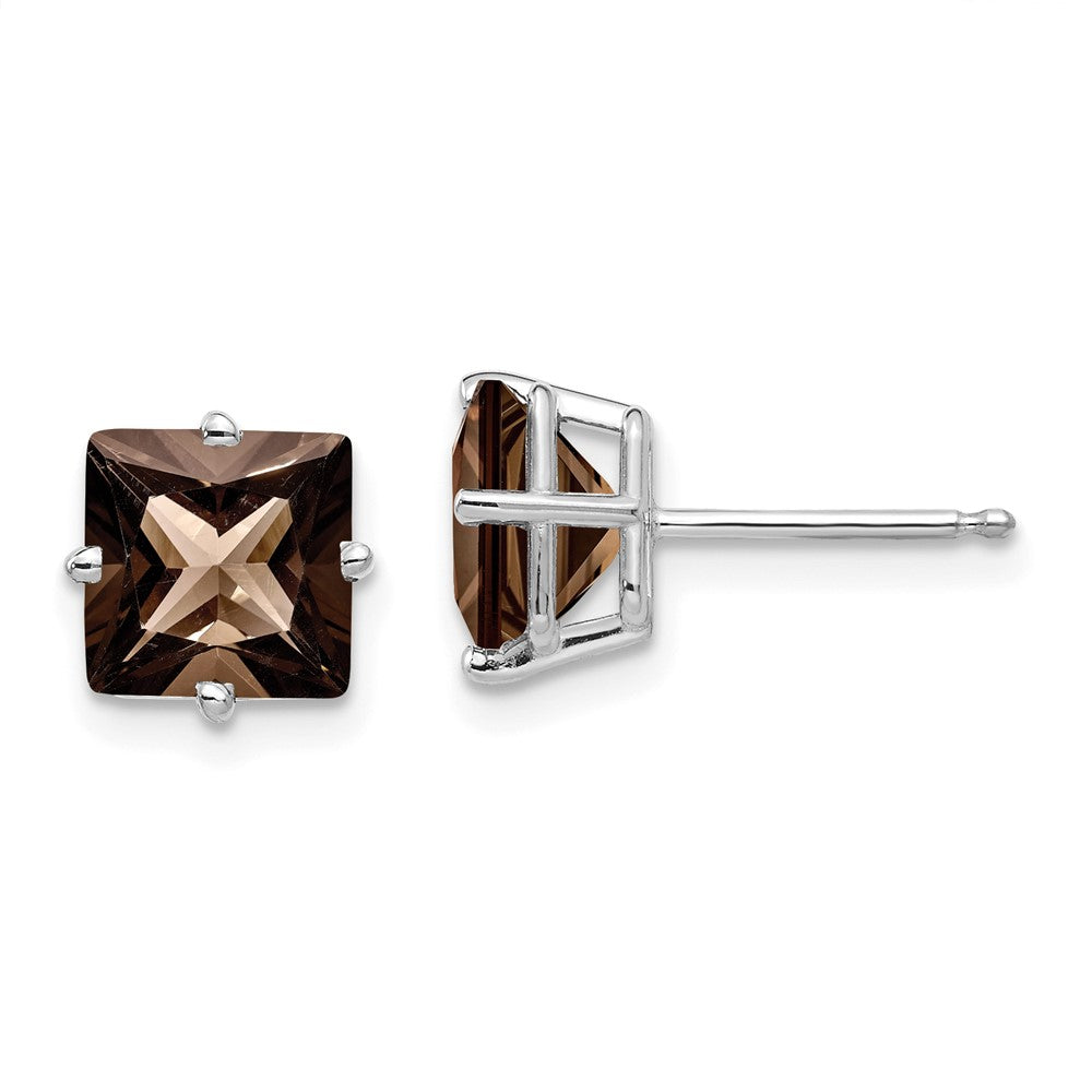14k White Gold 7mm Square Smoky Quartz Post Earrings