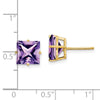 14k 8mm Square Step-Cut Amethyst Post Earrings
