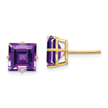 14k 8mm Square Step-Cut Amethyst Post Earrings