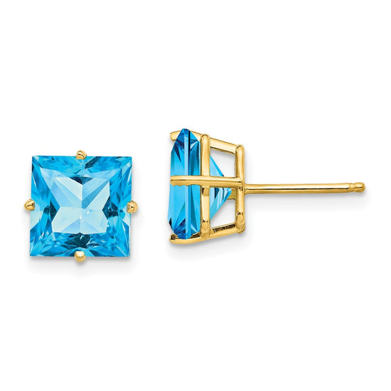 14k 8mm Square Step-Cut Blue Topaz Post Earrings