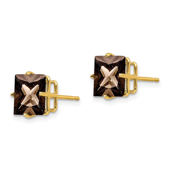 14k 8mm Square Smoky Quartz Post Earrings
