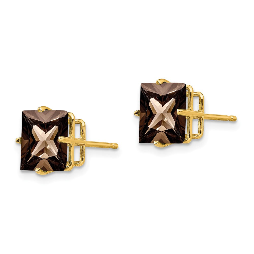 14k 8mm Square Smoky Quartz Post Earrings
