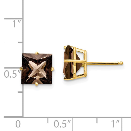 14k 8mm Square Smoky Quartz Post Earrings
