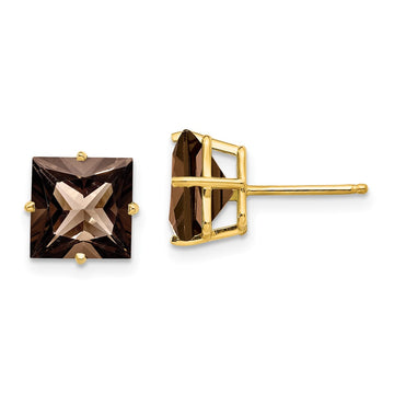 14k 8mm Square Smoky Quartz Post Earrings