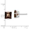 14k White Gold 4-Prong 8mm Princess Checker-Cut Smoky Quartz Post Earrings