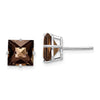 14k White Gold 4-Prong 8mm Princess Checker-Cut Smoky Quartz Post Earrings